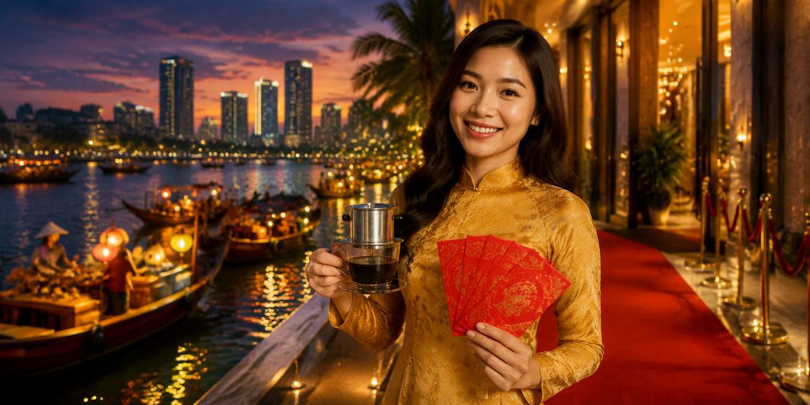 Người dùng tại Đà Nẵng uống cà phê và kiểm tra thưởng phong bì đỏ trên ứng dụng cá cược